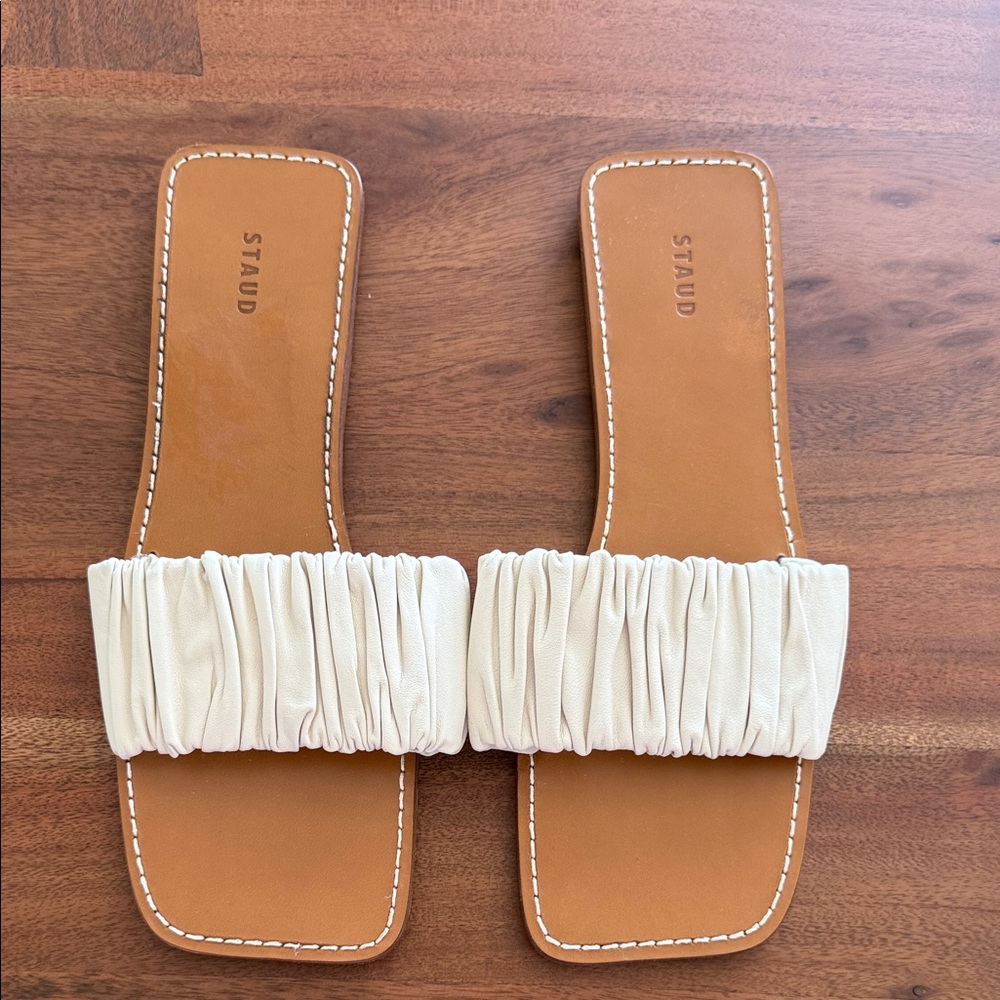 STAUD Nina Ruched Slide Sandals Size 39